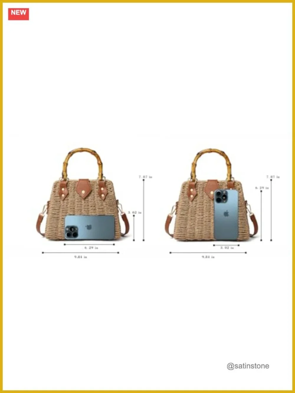 Handwoven Straw Crossbody Bag Summer Boho Beach Purse With Magnetic Closure - Picture 5 of 7